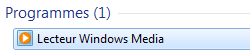Texte de remplacement généré par une machine : Programmes (1) Q Lecteur Windows Media